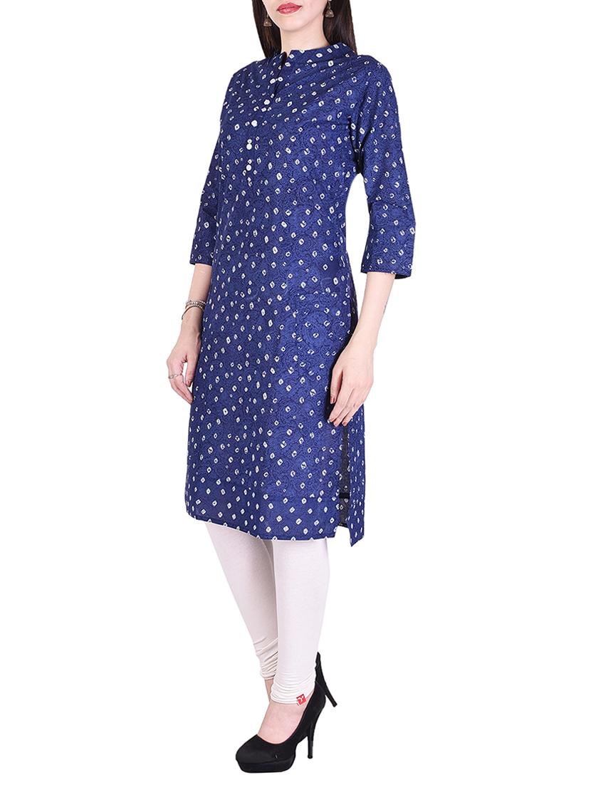 blue cotton straight kurta - 15048402 -  Standard Image - 1