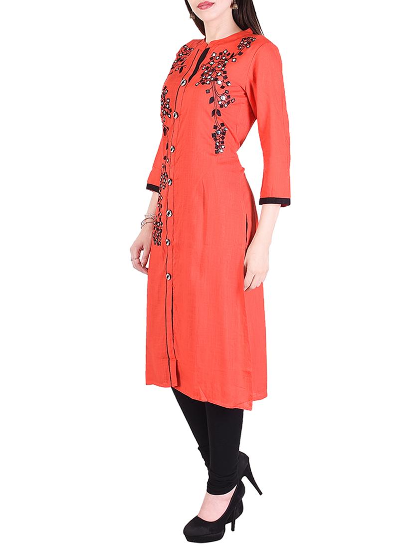 orange cotton straight kurta - 15048410 -  Standard Image - 1