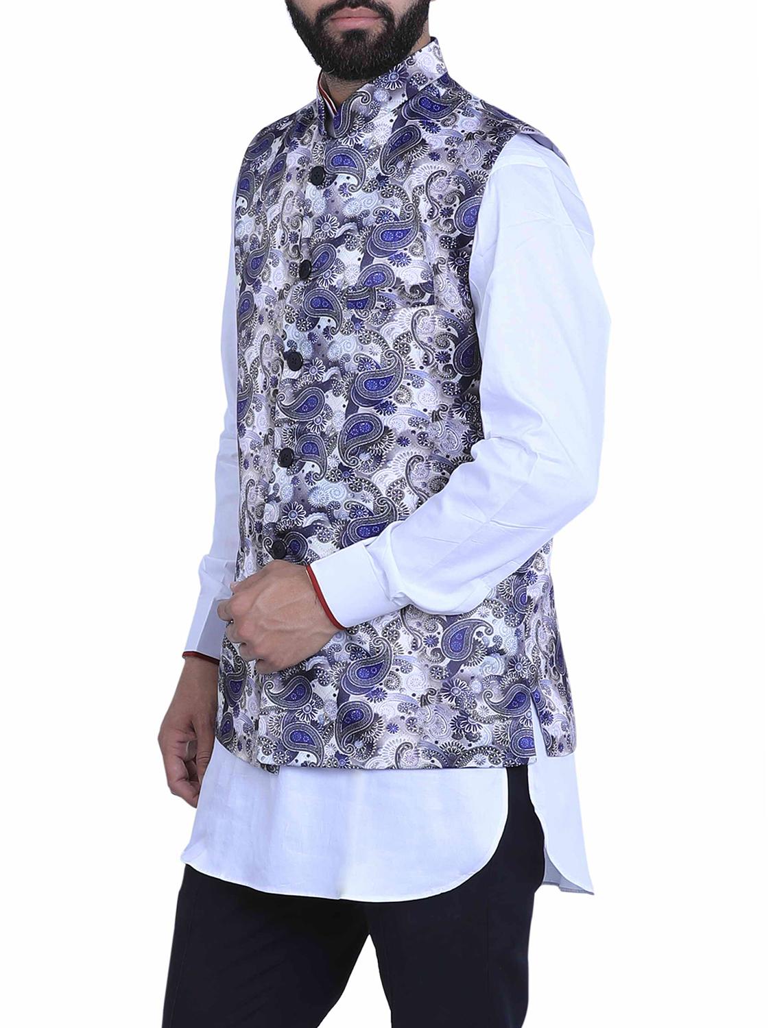 blue silk nehru jacket - 15048759 -  Standard Image - 1