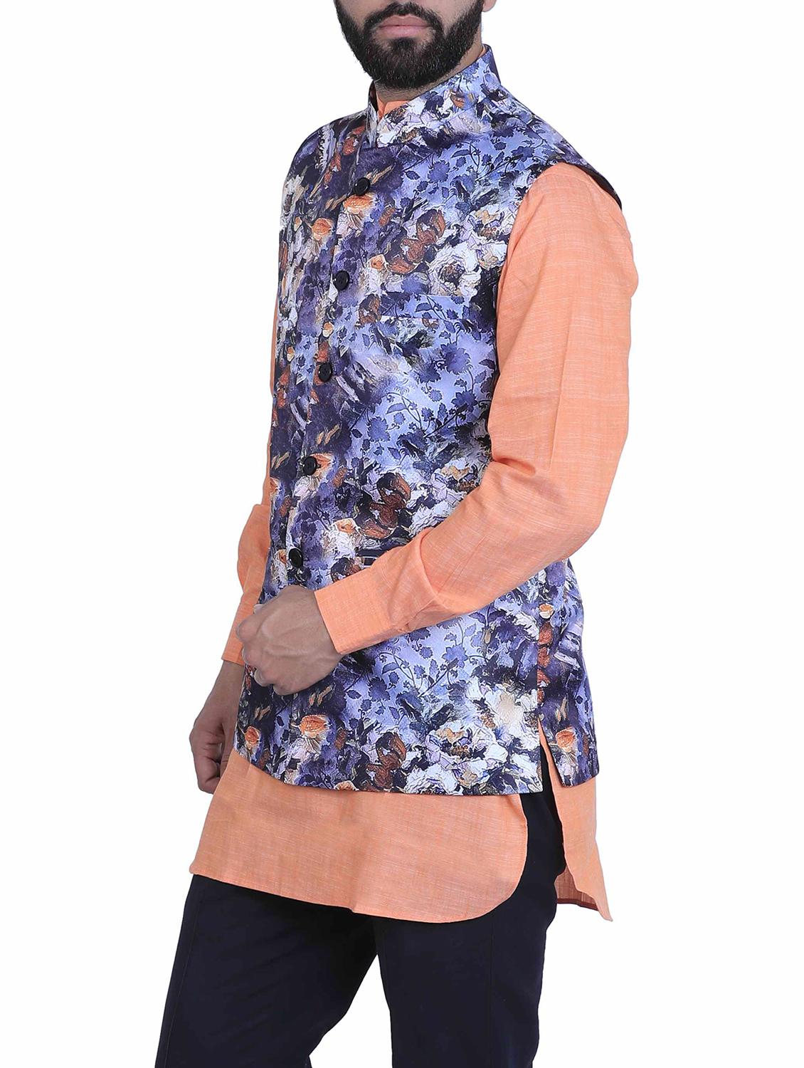 blue silk nehru jacket - 15048760 -  Standard Image - 1