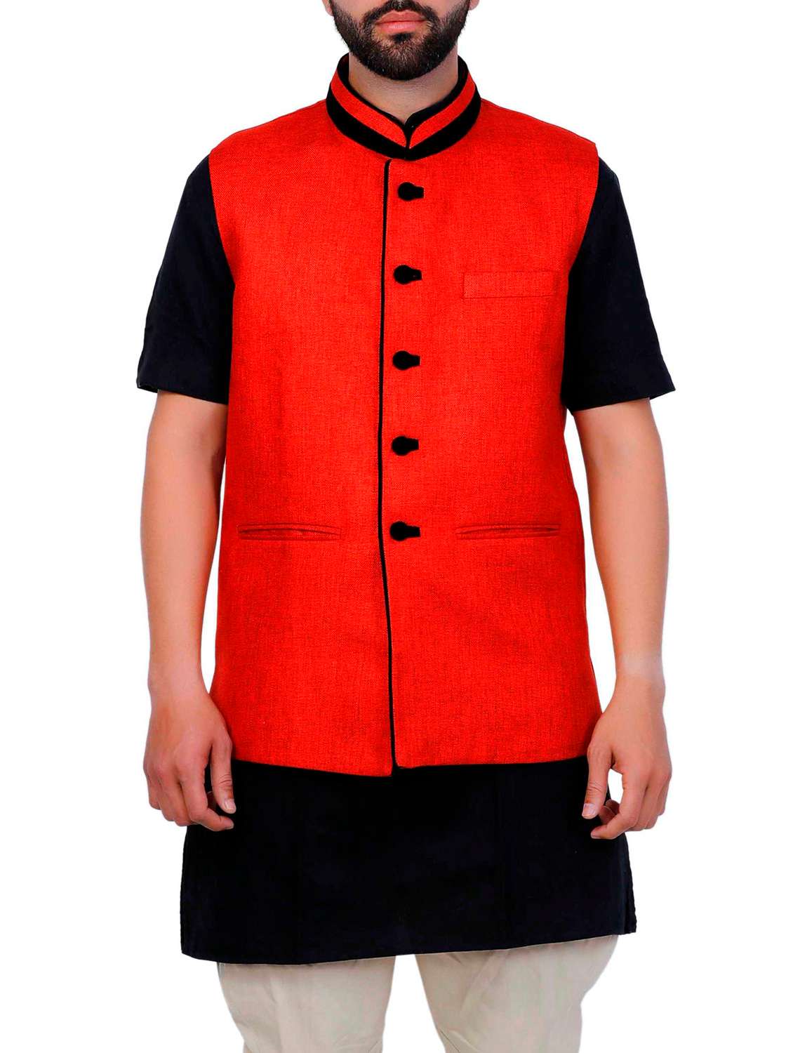 red cotton nehru jacket