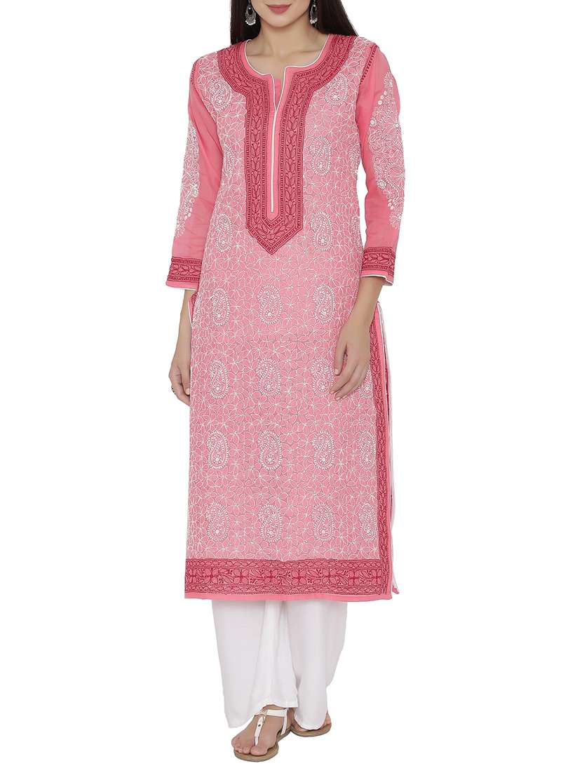 pink cotton chikankari kurta