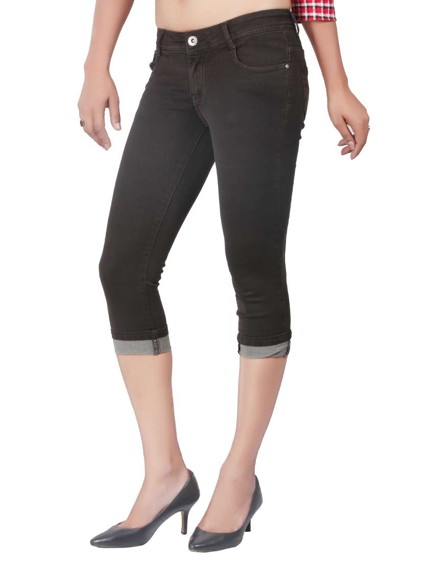 brown solid denim capri - 15049564 -  Standard Image - 1