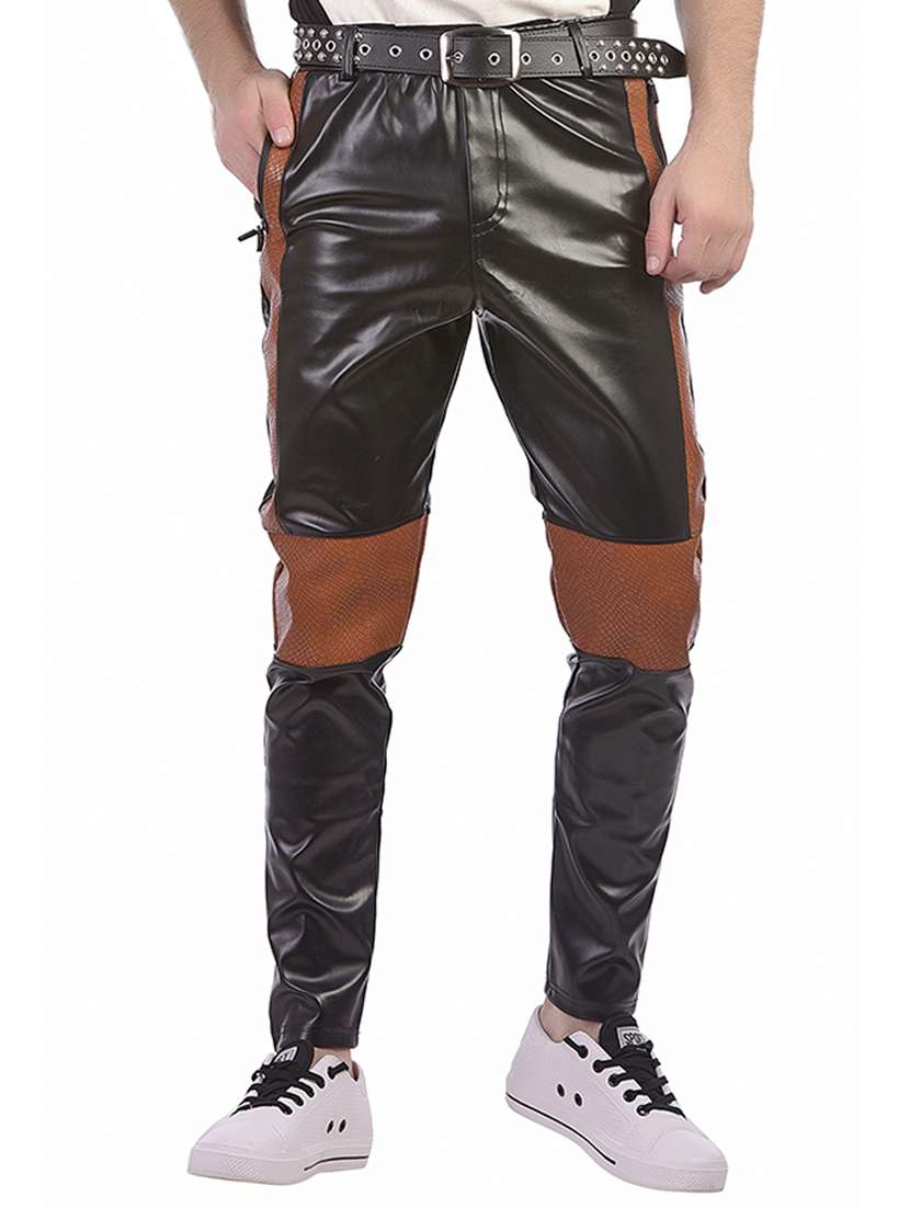 black faux leather  full length track pant