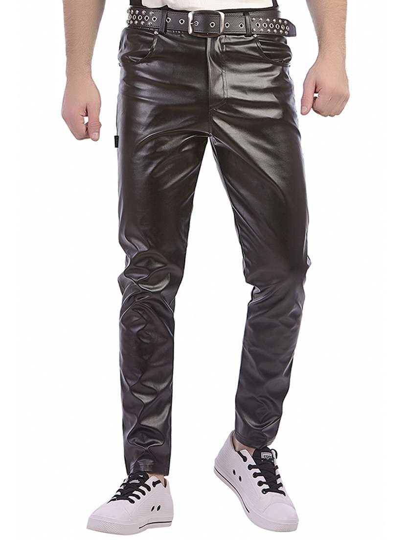 black faux leather  full length track pant