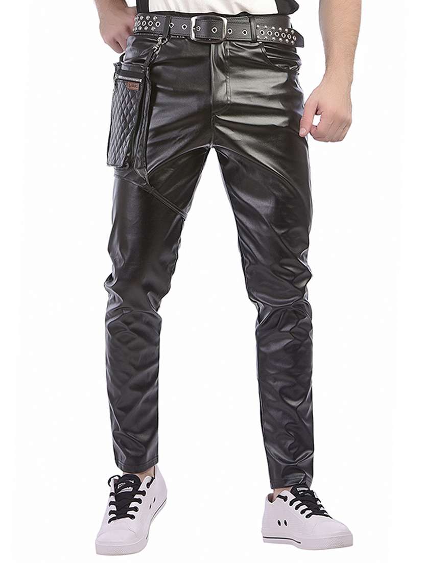 black faux leather  full length track pant