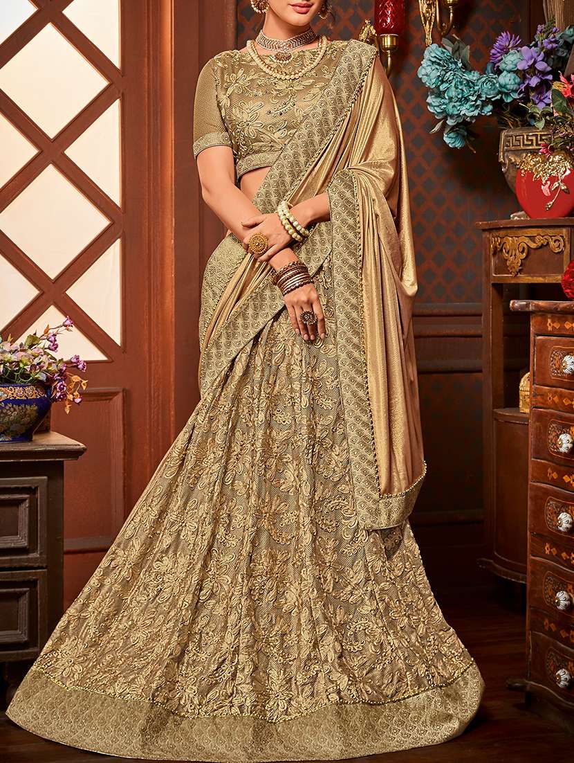 gold embroidered lehenga saree with blouse