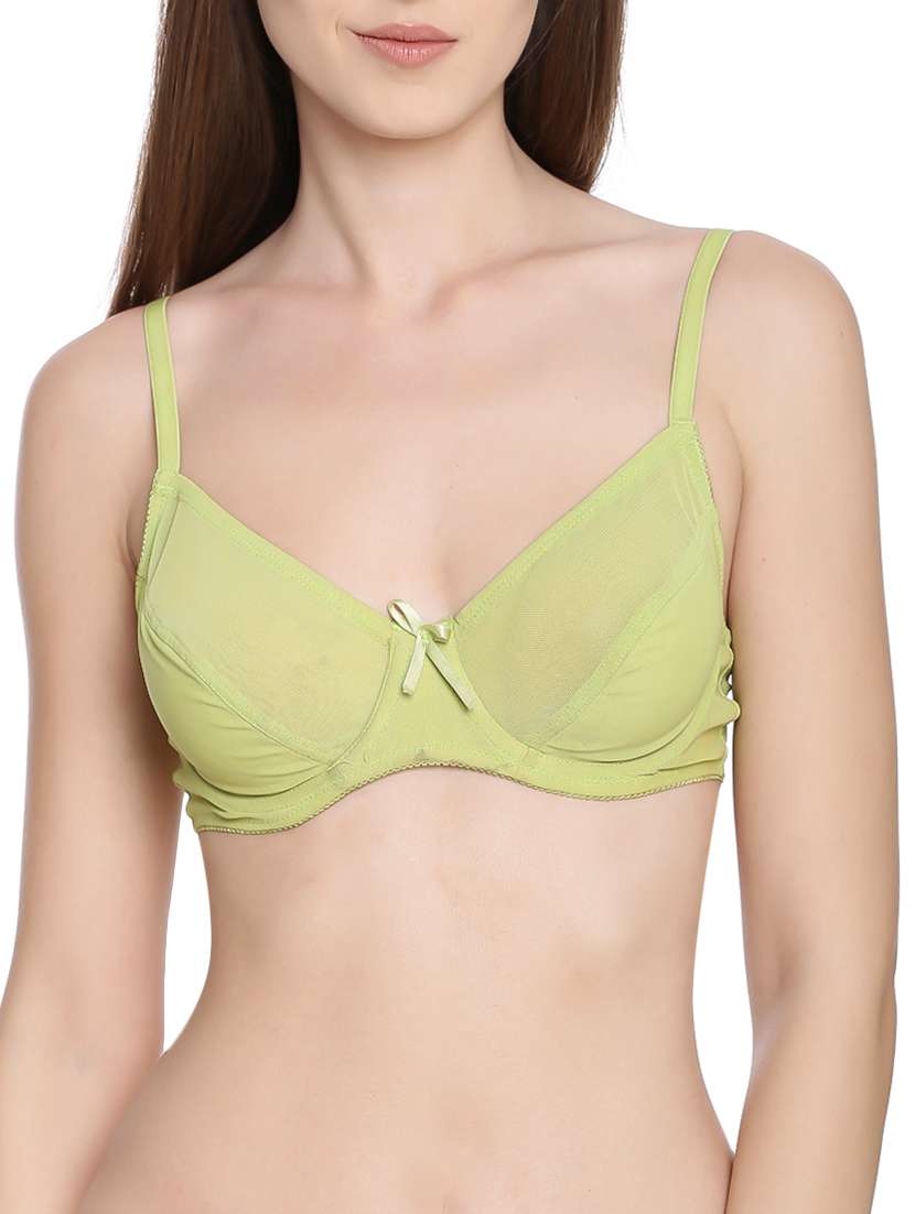 green solid nylon push up bra