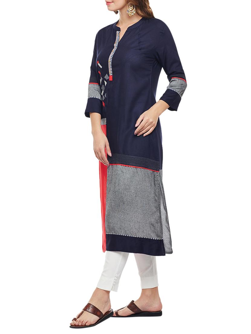 straight embroidered kurta - 15056039 -  Standard Image - 1