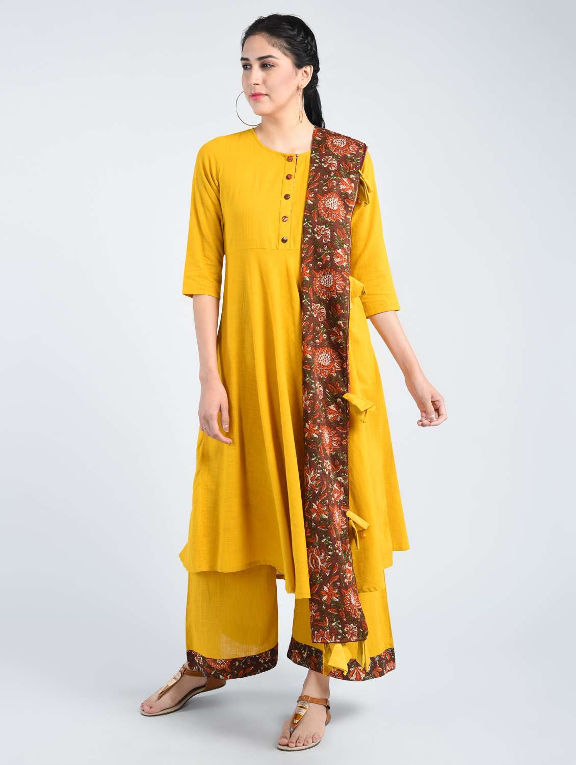 mustard rayon kurta palazzo set with dupatta