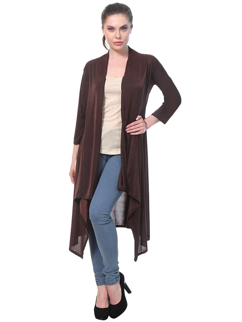 brown hosiery asymmetric shrug