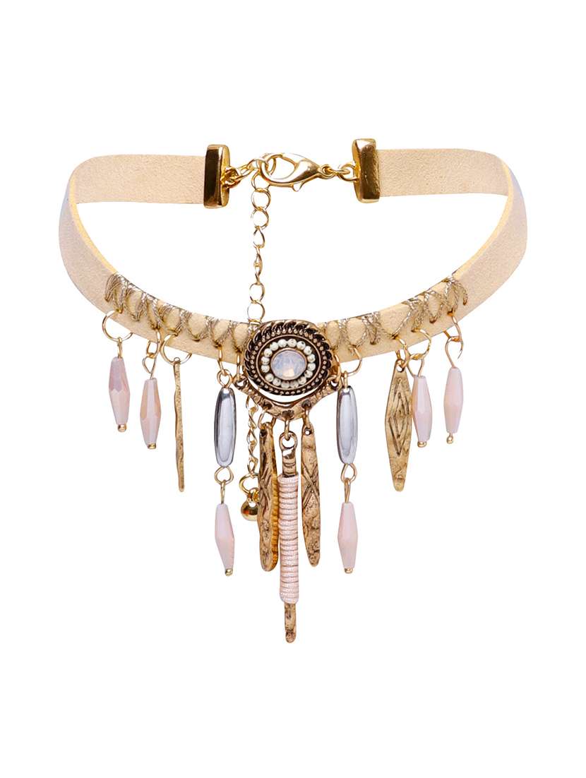 beige glass choker necklace