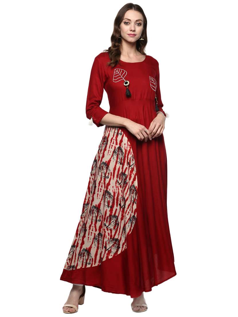maroon rayon flared kurta