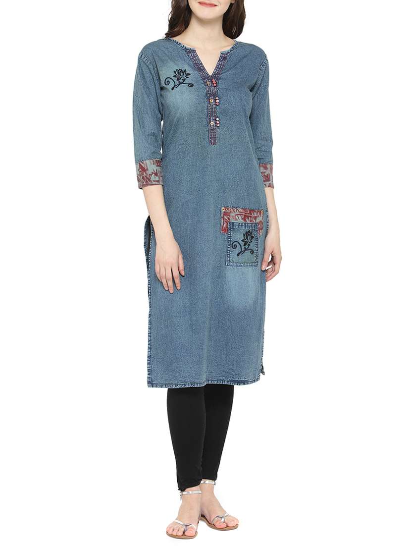 blue denim straight kurta