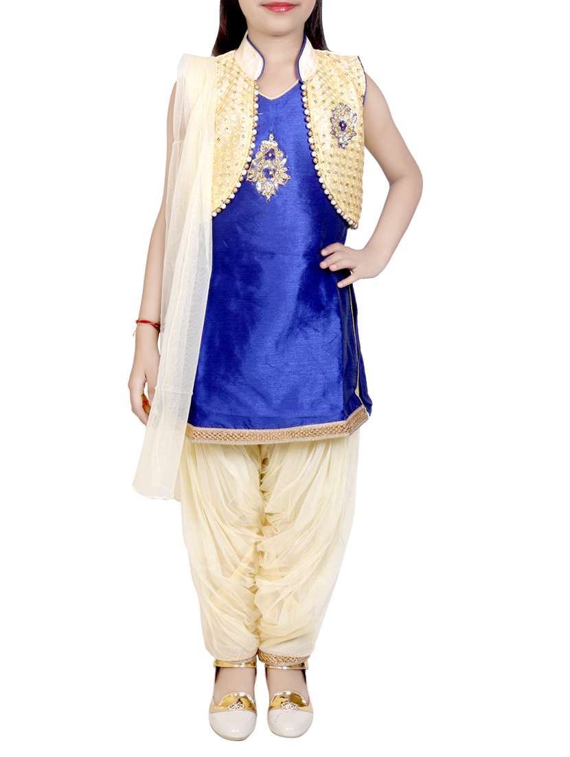 blue silk blend suit set