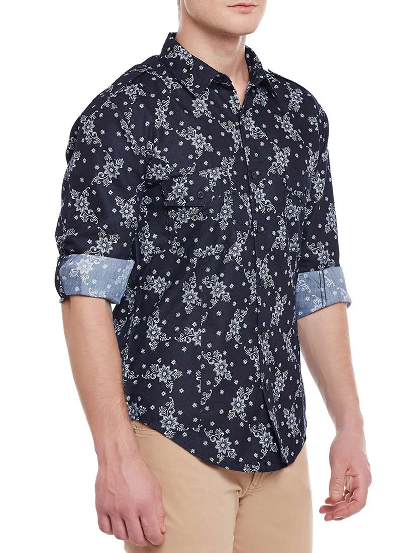 navy blue cotton casual shirt - 15066641 -  Standard Image - 1