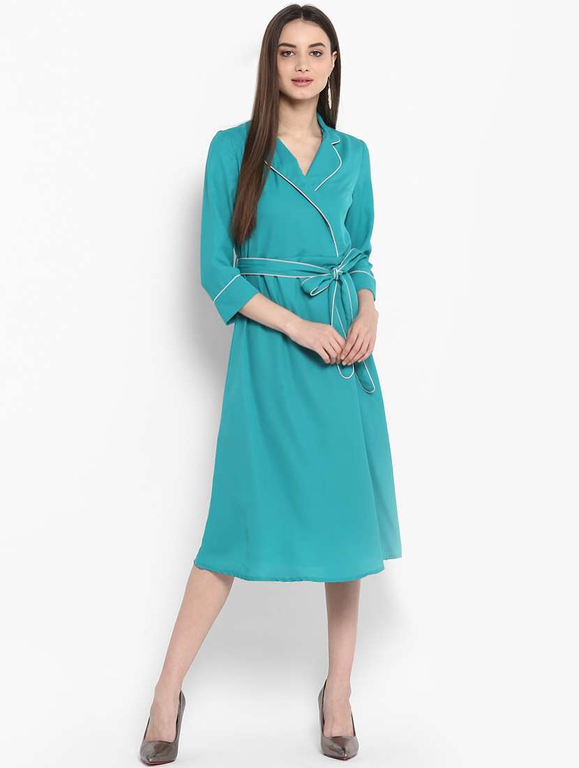 women's wrap self design dress