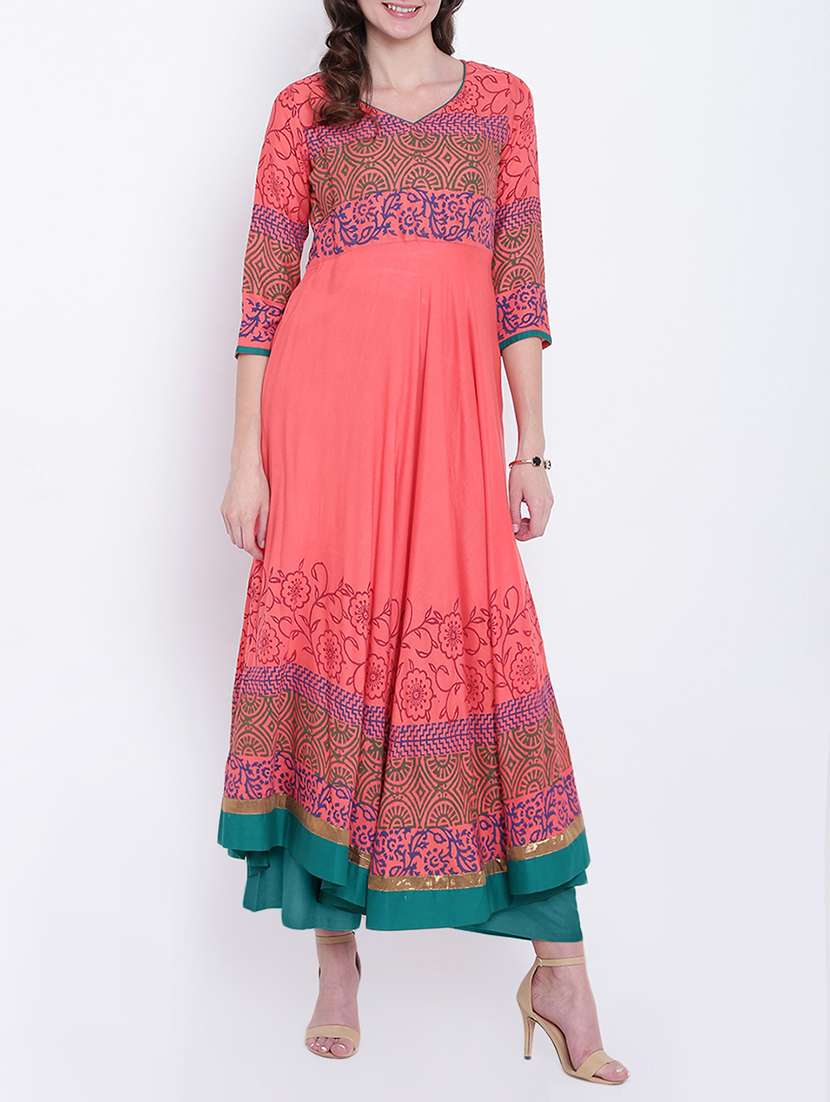 flared block print kurta