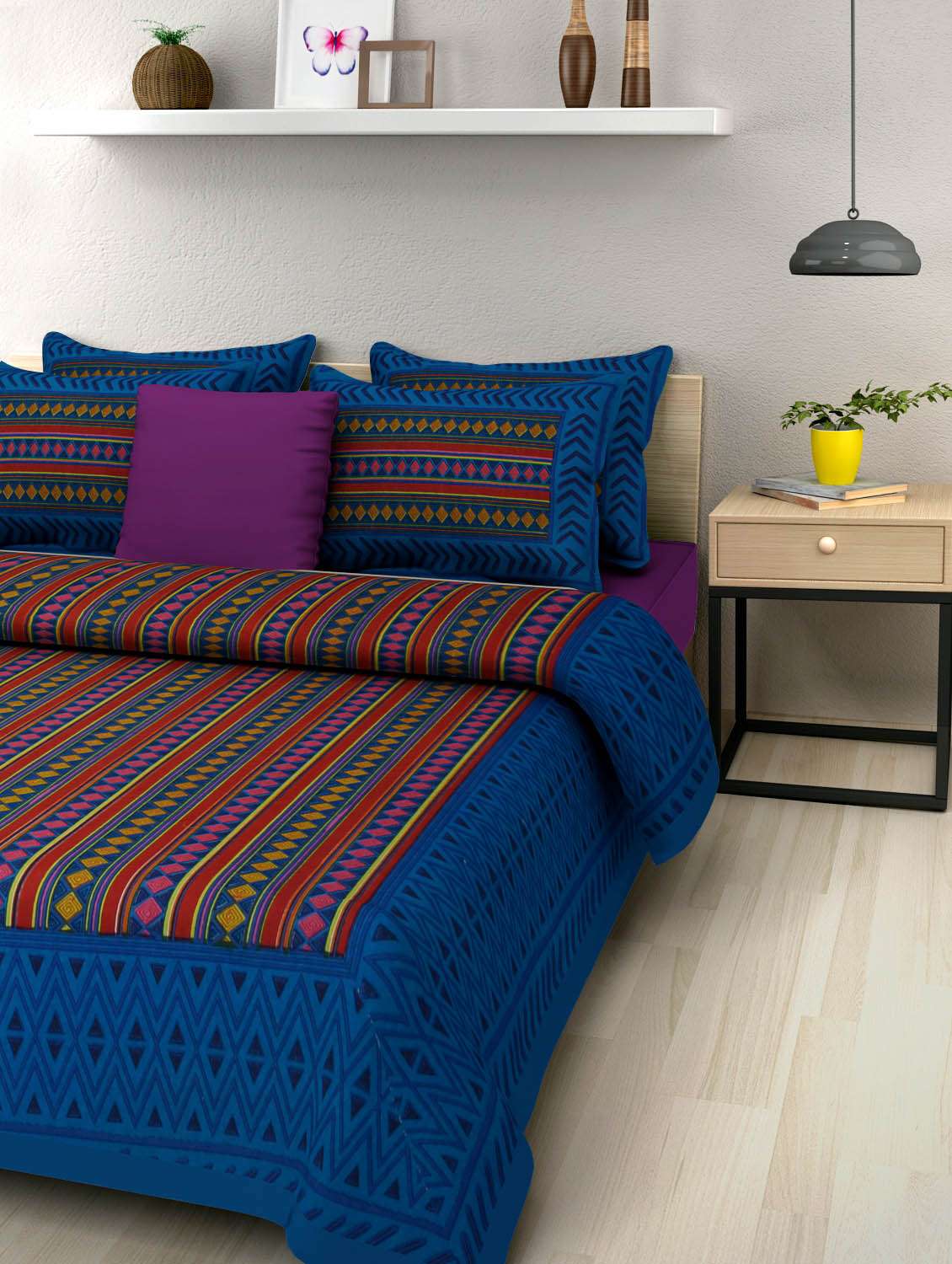 100% cotton king size double bedsheet with 2 pillow covers