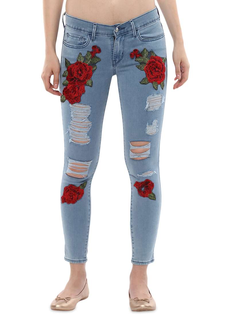 blue denim distressed jeans
