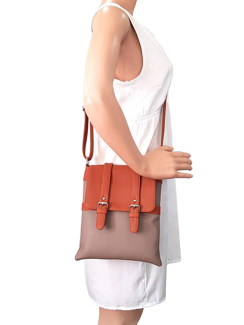 brown leatherette (pu) regular sling bag - 15067531 - Standard Image - 4