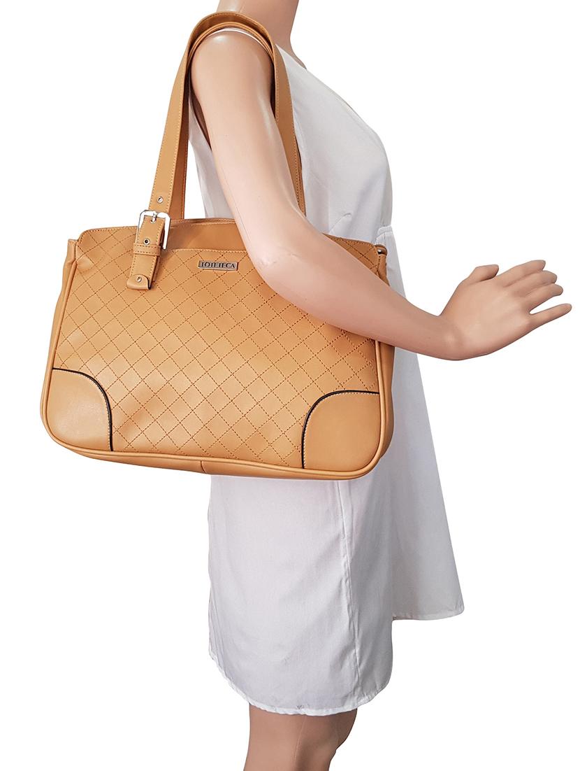 beige leatherette (pu) regular handbag - 15067540 - Standard Image - 4