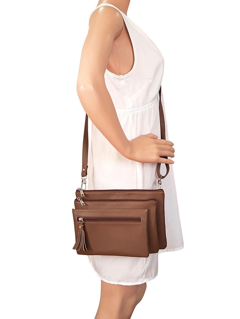 brown leatherette (pu) regular sling bag - 15067553 - Standard Image - 4