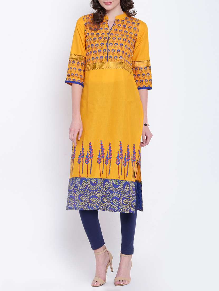 yellow cotton straight kurta