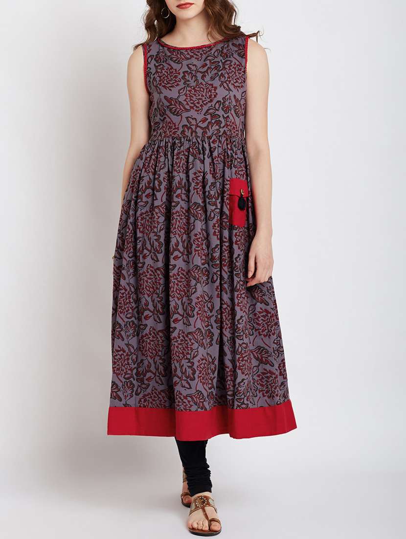 brown cotton flared kurta