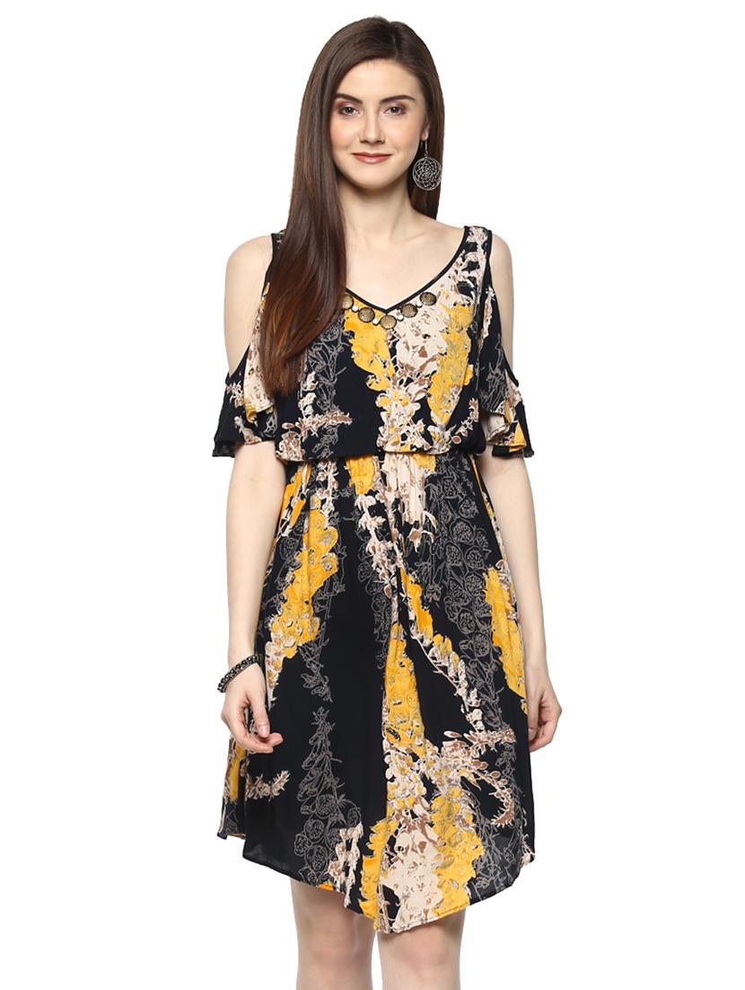 cold shoulder blouson dress - 15070243 - Standard Image - 1