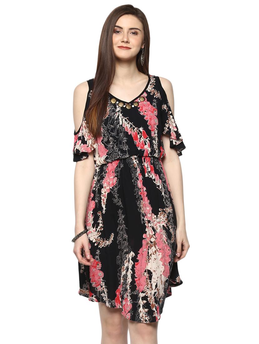 black printed viscose blouson dress - 15070247 -  Standard Image - 1