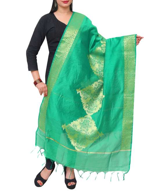 green chanderi dupatta - 15070496 -  Standard Image - 0