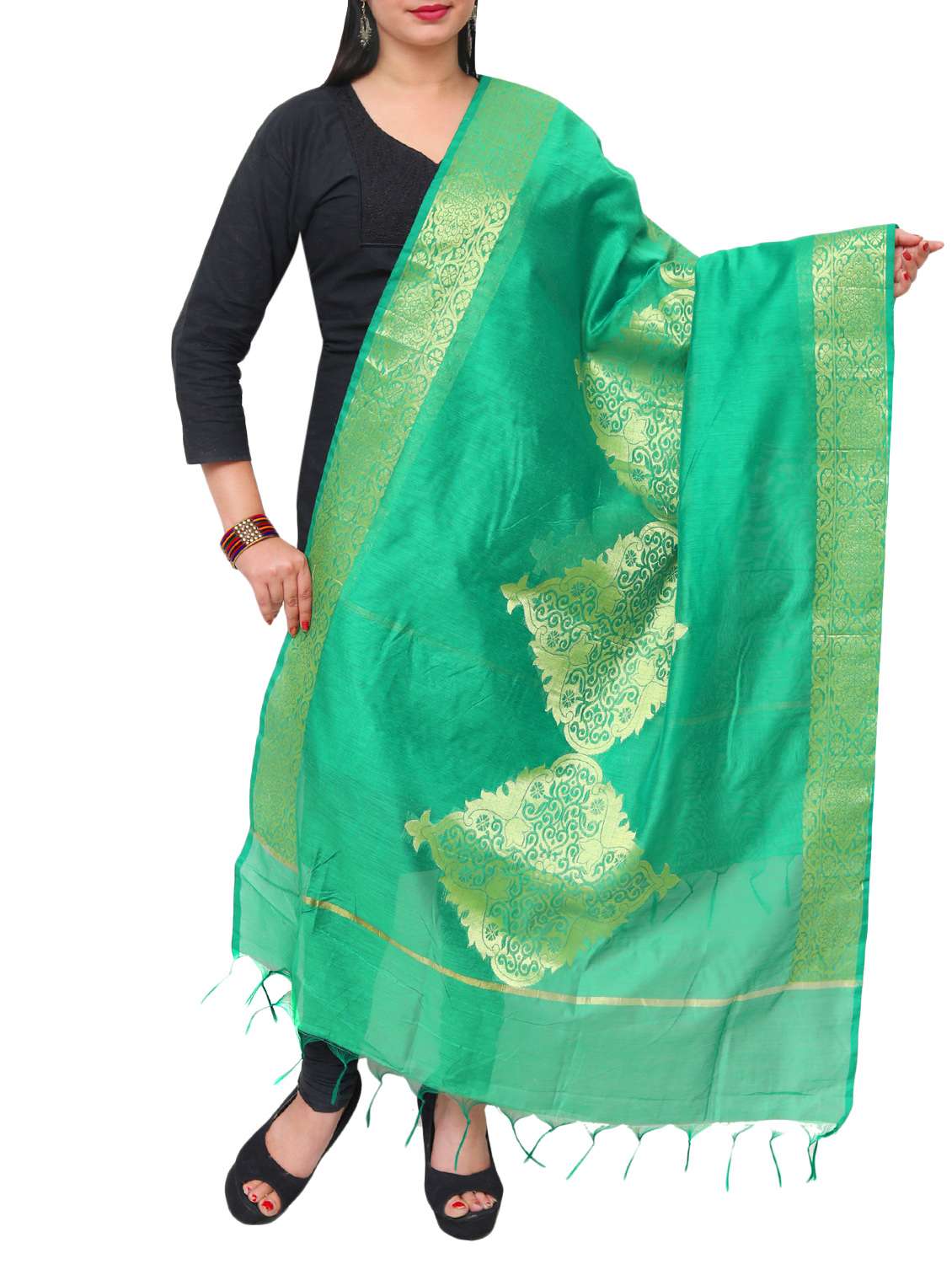 green chanderi dupatta