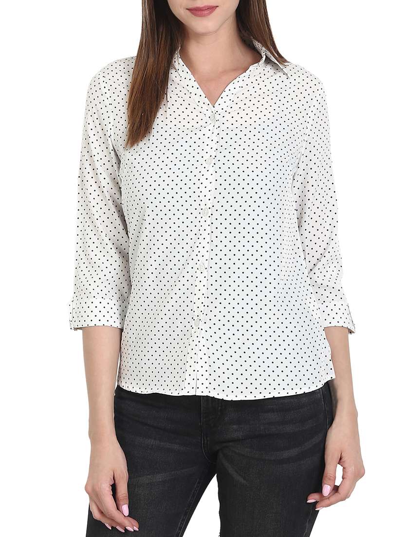 white polka doted georgette shirt