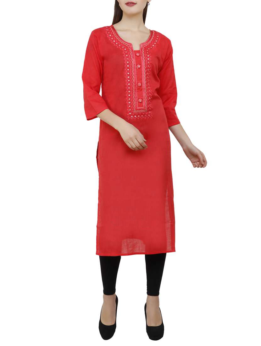 red cotton straight kurta