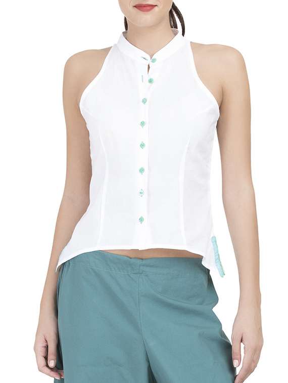 white solid cotton sleeveless shirt