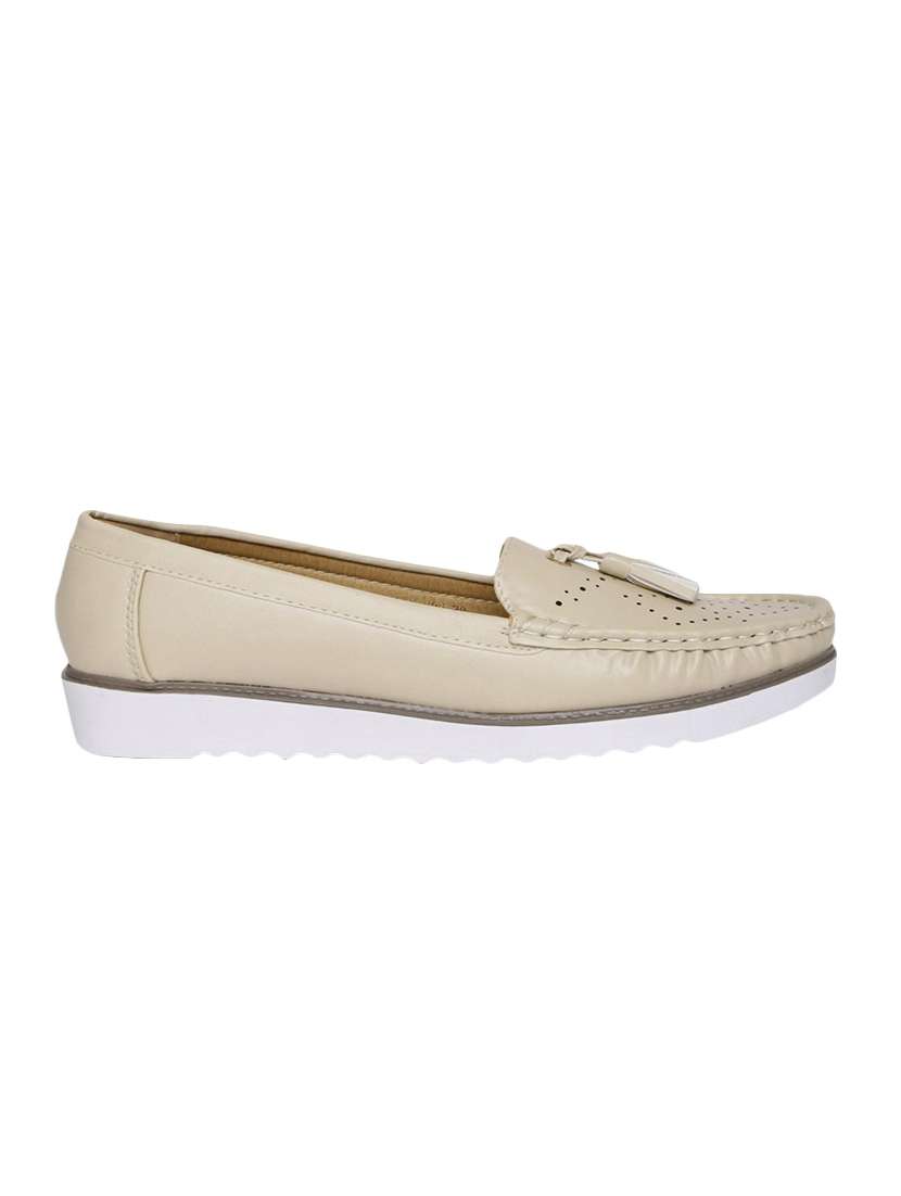 nude pu slip on moccasins - 15071940 -  Standard Image - 1