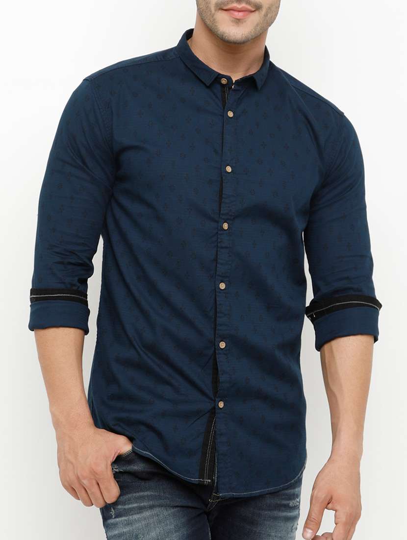 navy blue cotton casual shirt