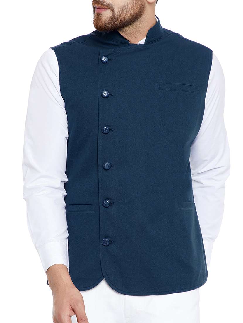 blue cotton nehru jacket