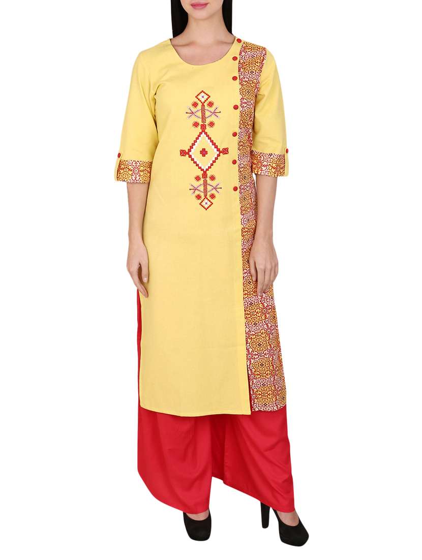 yellow cotton straight kurta