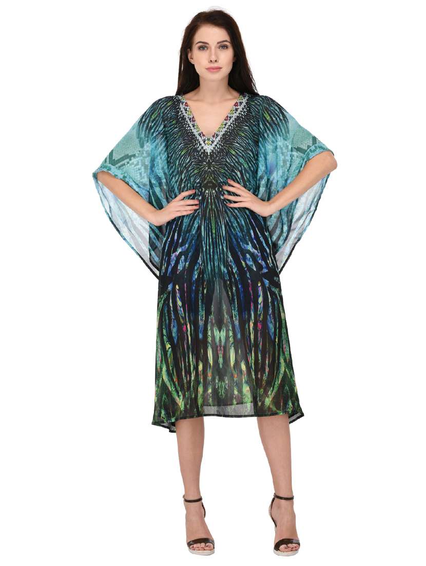 black relaxed fit printed kaftan dress