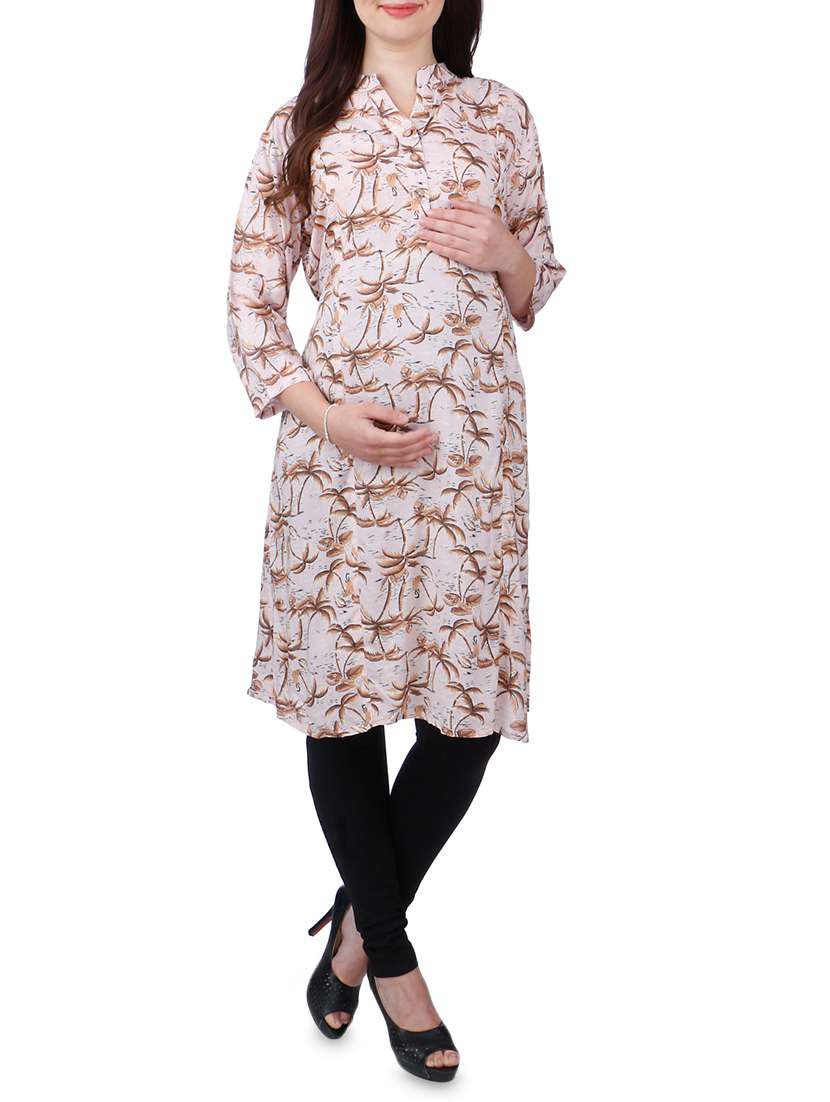 white printed rayon maternity kurti