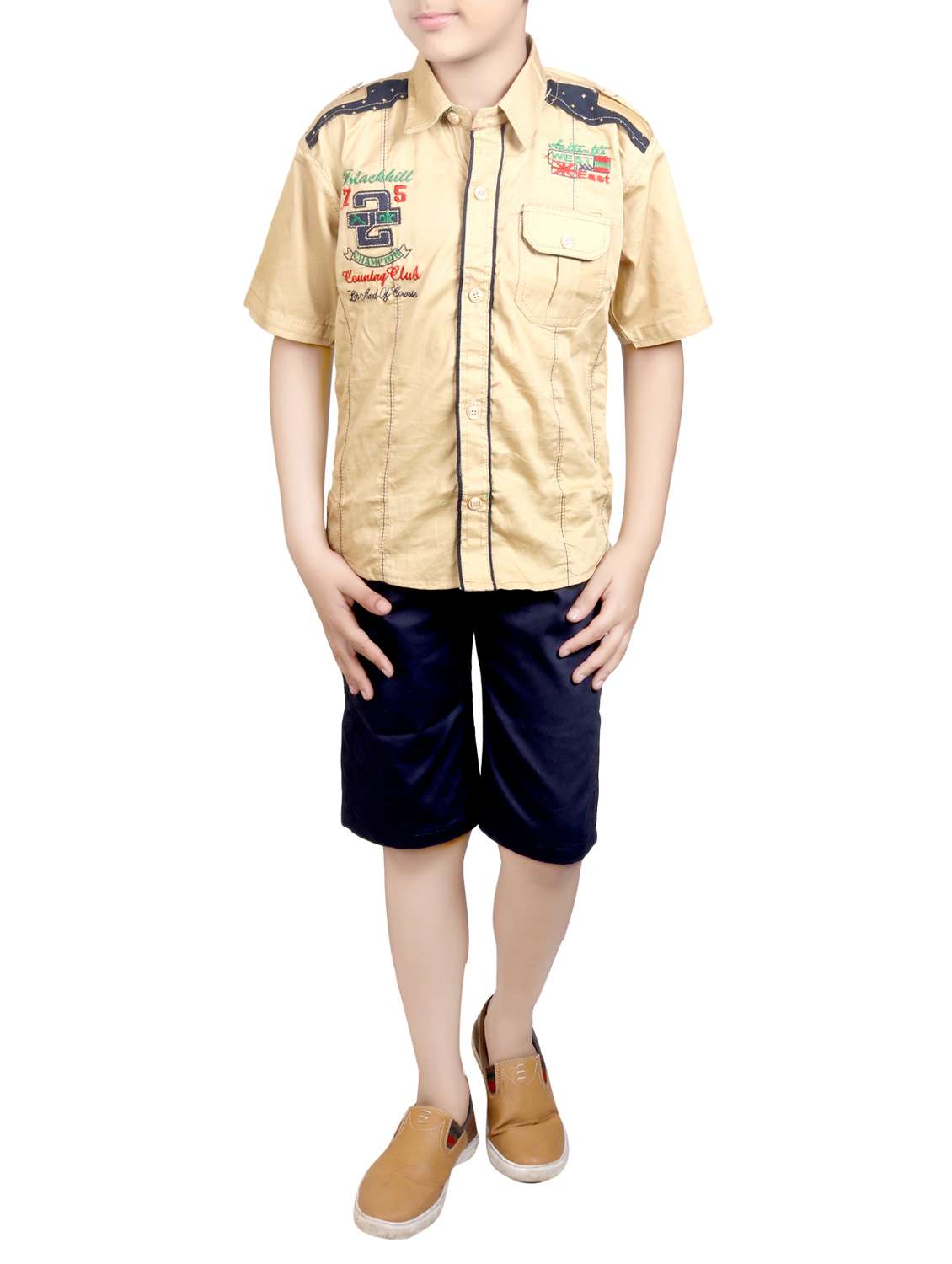 beige cotton shorts set