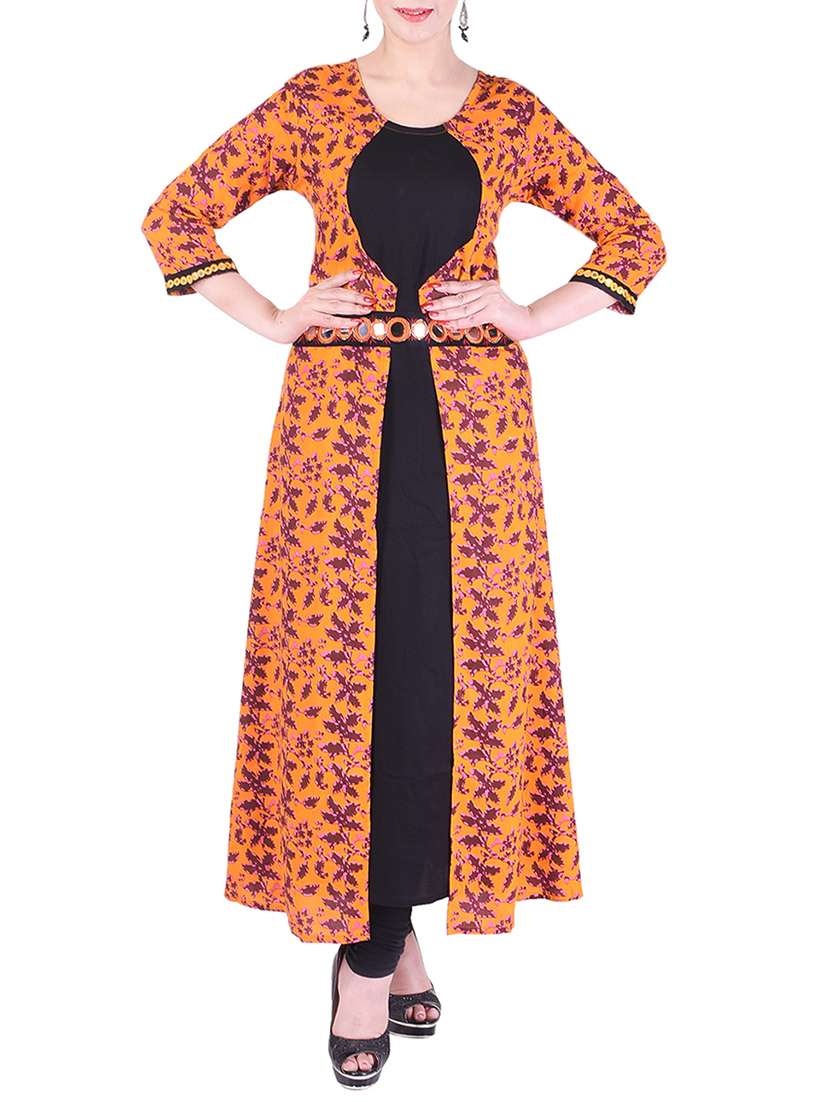 orange rayon layered kurta