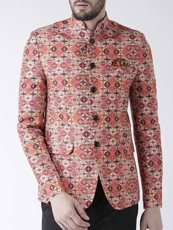 orange polyester casual blazer