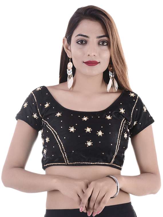 black silk embroidered blouse
