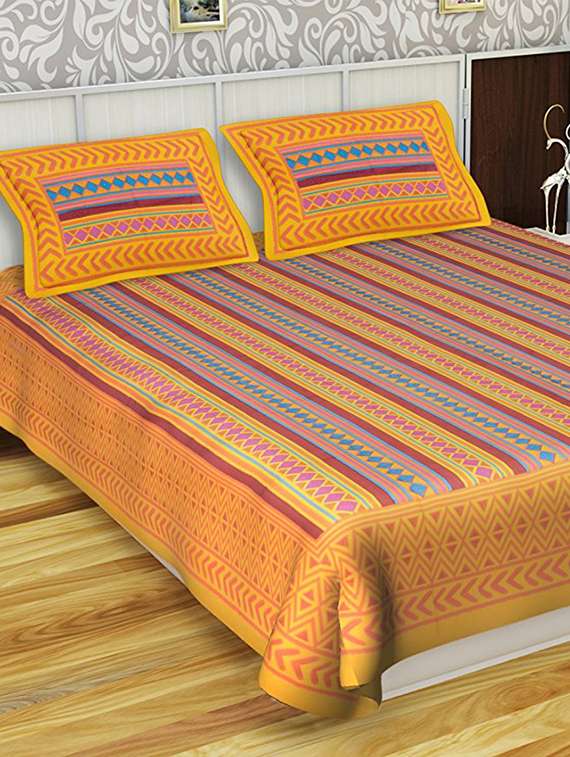 100% cotton jaipuri traditional king size double bedsheet 2 pillow covers
