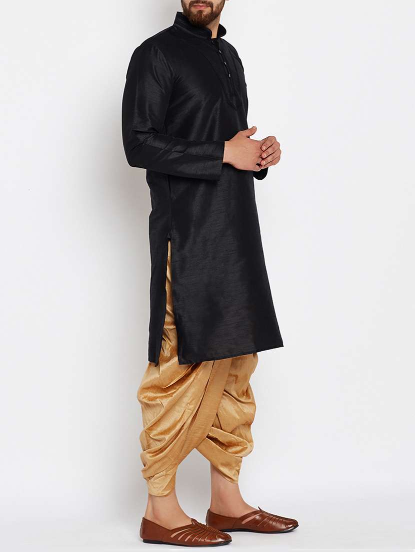 black silk blend dhoti kurta set - 15085463 -  Standard Image - 1