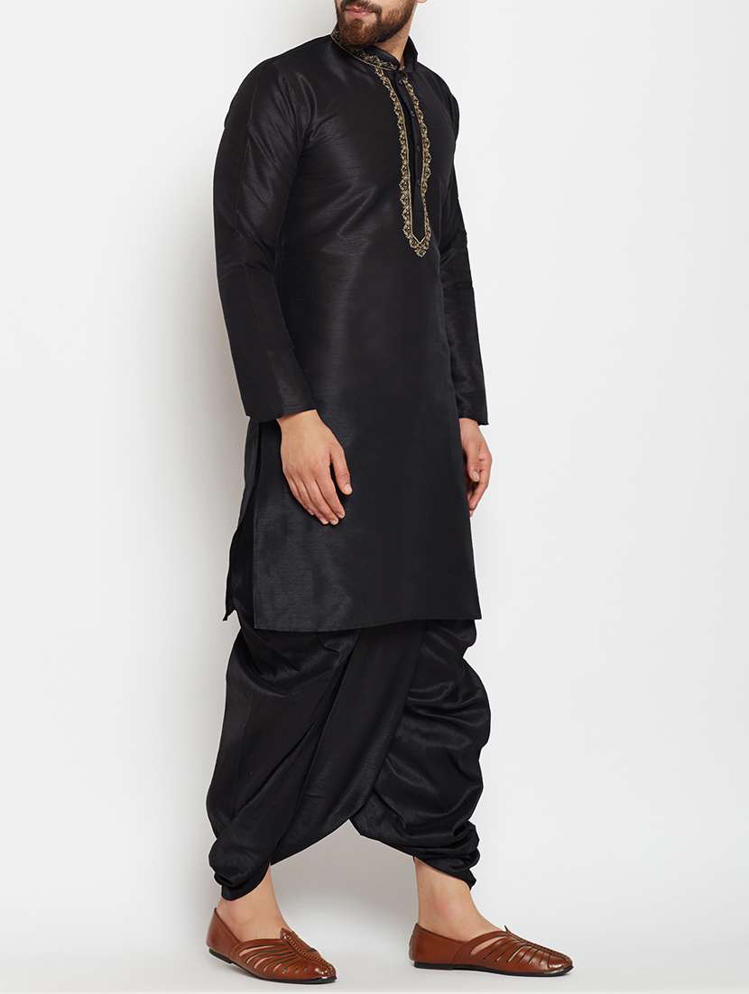 black silk blend dhoti kurta set - 15085465 -  Standard Image - 1