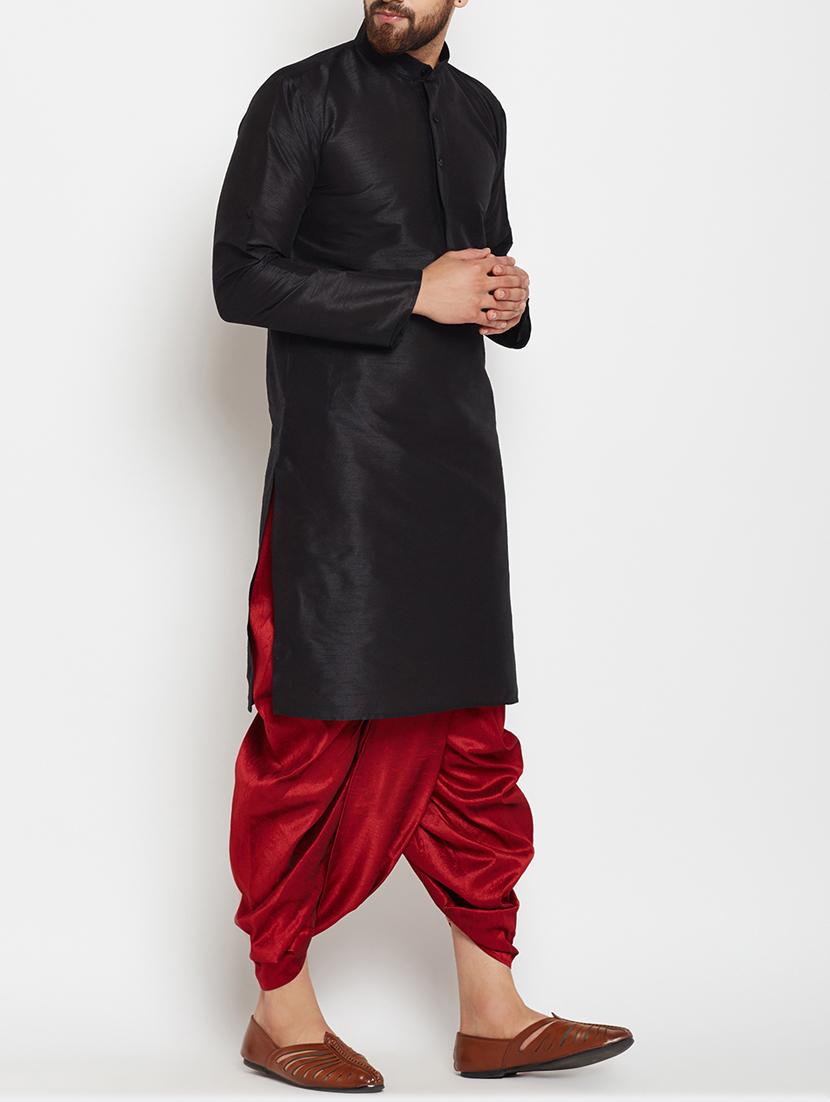 black silk blend dhoti kurta set - 15085467 - Standard Image - 1